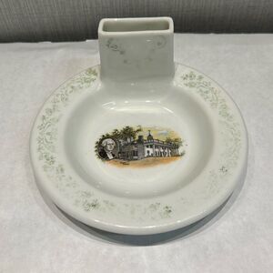 O.P.Co Syracuse China Ashtray with Matchbox Stand Mount Vernon George Washington